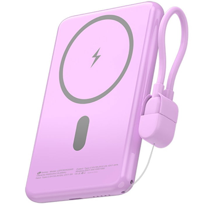Leotec Power Bank Inalámbrico 5000mAh 20W LEPOWW20W5P Púrpura